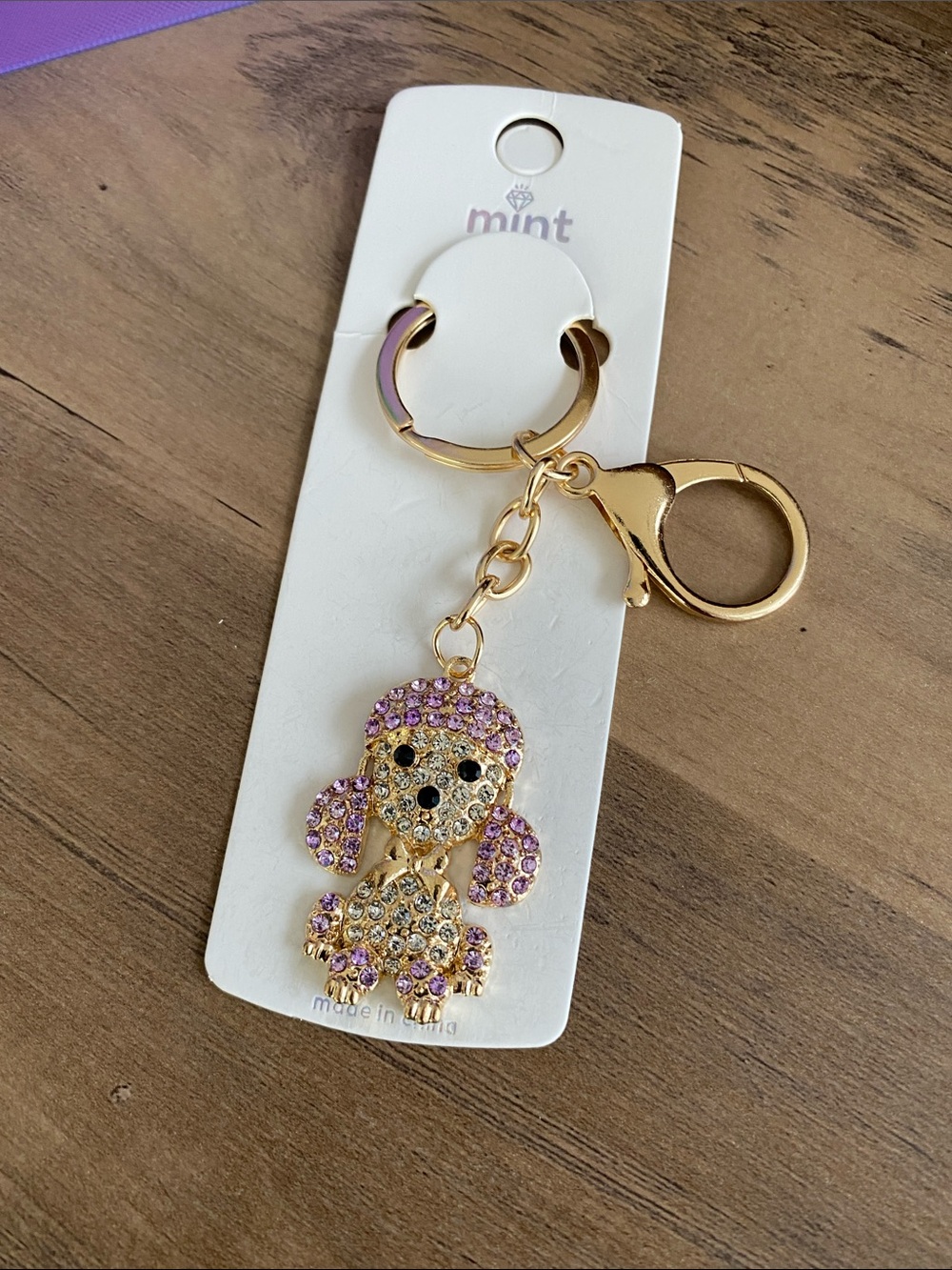 Mint Gold and Lavender Poodle Keychain
